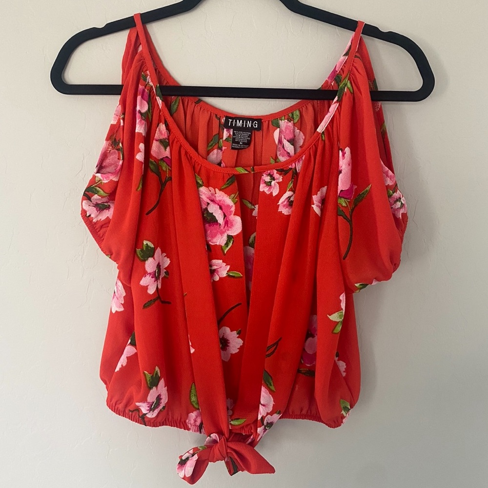 Orange Floral Blouse/ Size Medium